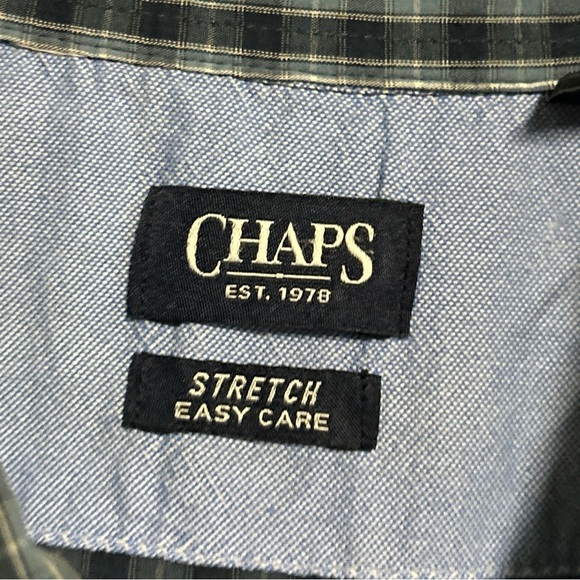 Chaps Stretch Men’s 4XB Blue Plaid Button Front Shirt Cotton Blend Long Sleeve - Picture 8 of 12